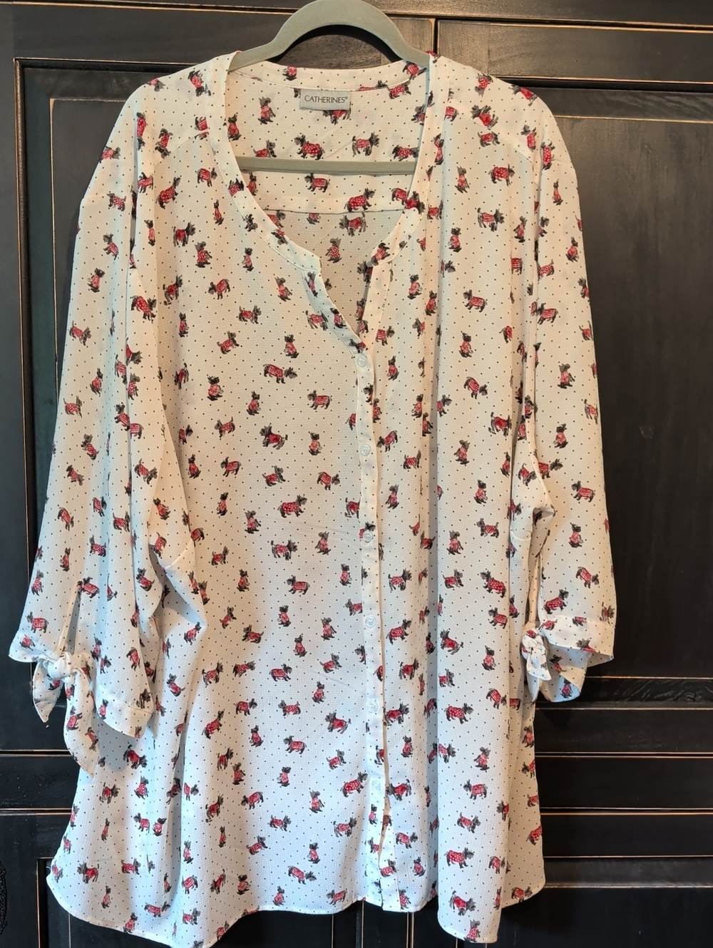 Catherines Cream Blouse with Scottish Terrier Print